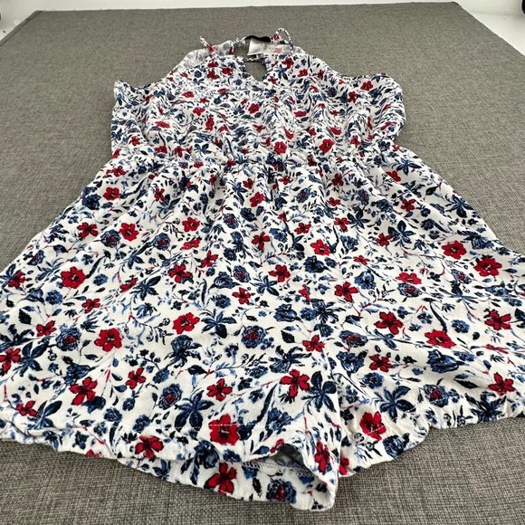 Joe B Floral Romper Sleeveless Cinched Waist Keyhole Neckline Large White Red Bl - Picture 4 of 14